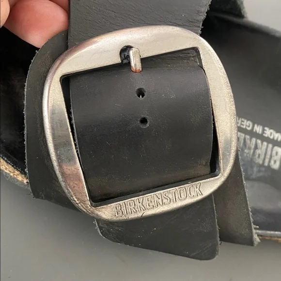 Birkenstock Black Leather Buckle Slide Sandals Sz 39 Narrow - Picture 3 of 11